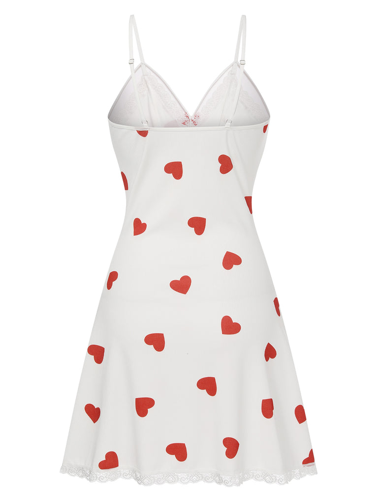 White 1950s Heart Lace Spaghetti Straps Sleepwear, vintage fashion, retro style - perfect for women who love vintage and retro fashion