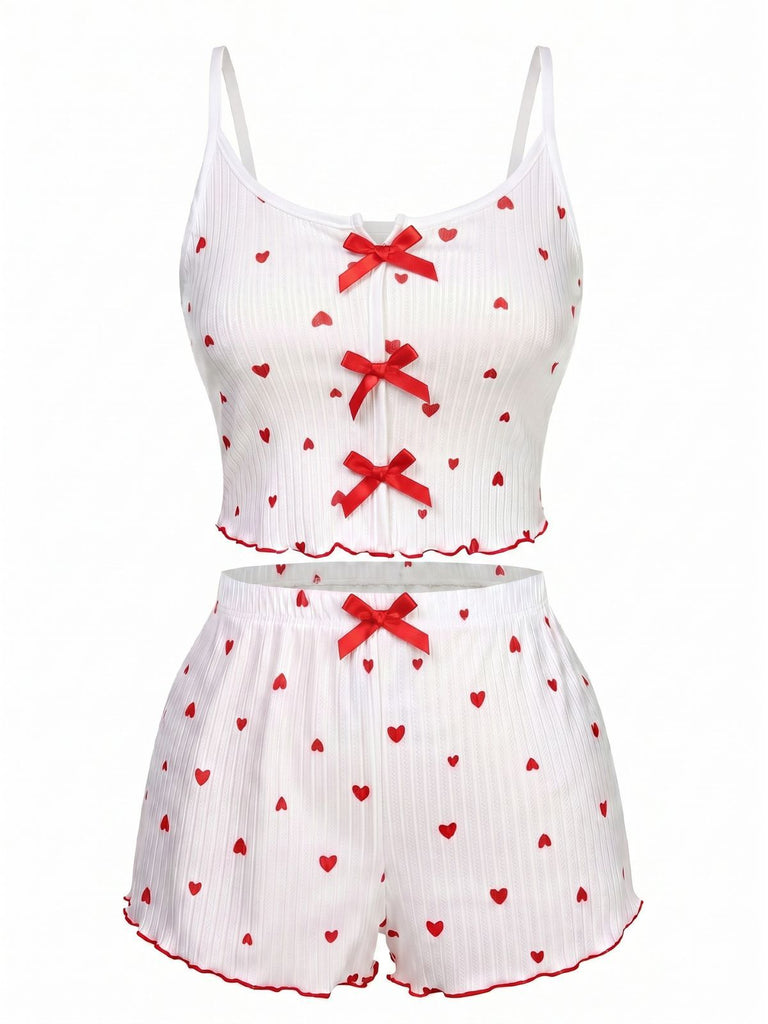 White 1950s Heart Spaghetti Straps Pajamas, vintage pajamas, retro nightwear - perfect for women who love vintage and retro fashion