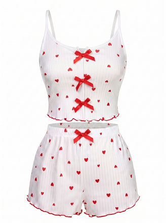 White 1950s Heart Spaghetti Straps Pajamas, vintage pajamas, retro nightwear - perfect for women who love vintage and retro fashion