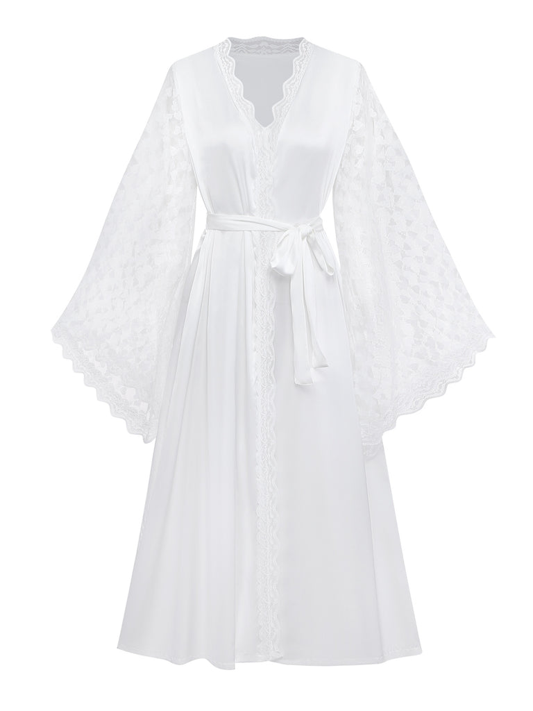 White 1950s Lace Sleepwear Classic Two Piece Set