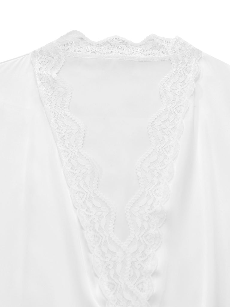 White 1950s Lace Sleepwear Classic Two Piece Set 3
