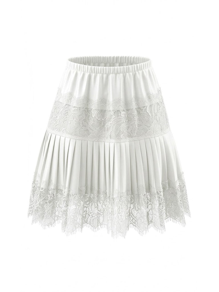 White 1960s Solid Lace Pleated Skirt - vintage skirt, retro style for vintage lovers