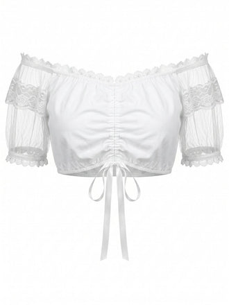 White 1950s Lace Square Neck Top