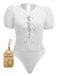 White 1950s Pure Cotton Eyelet Puff Sleeve Top - vintage fashion, retro style, pure white