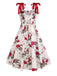 White 1950s Rose Print Lace-Up A-Line Dress: where 1950s romance meets her modern spirit
