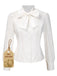 White 1950s Solid Cotton Tie-Neck Bow Blouse - vintage fashion, retro style, pure white