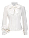 White 1950s Solid Cotton Tie-Neck Bow Blouse - vintage fashion, retro style, pure white