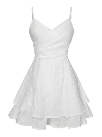 White 1950s Solid Spaghetti Straps Skirt Romper, vintage skirt, retro style - perfect for women who love vintage and retro fashion