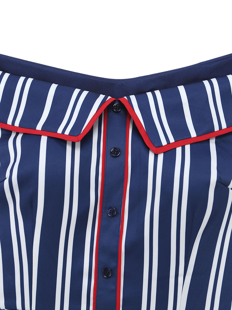 [Pre-Sale] White 1950s Striped Off Shoulder Swing Dress, vintage dress, retro fashion, rockabilly, pin-up fashion - perfect for women who love vintage and retro fashion
