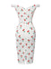 White 1960s Cherry Off-Shoulder Pencil Dress — the kind of 1960s dress that makes strangers smile