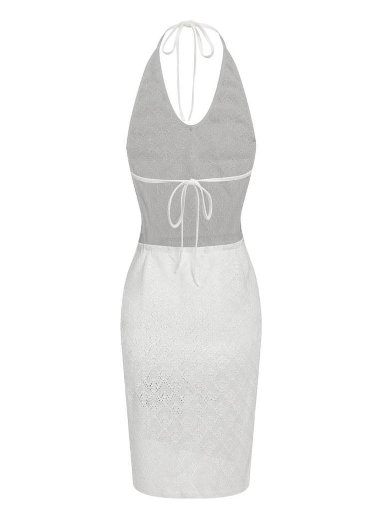 White 1960s Knitted Halter Dress Cover-Up, vintage dress, retro fashion - perfect for women who love vintage and retro fashion