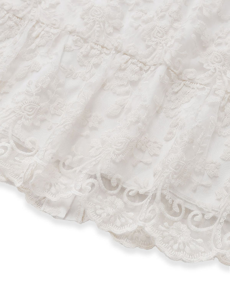 White 1960s Solid Pure Cotton Lace Dress - vintage dress, retro fashion, pure white