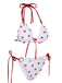 White 1960s Strawberry Lace-Up Halter Bikini Set, vintage swimsuit, pin-up swimwear - perfect for women who love vintage and retro fashion