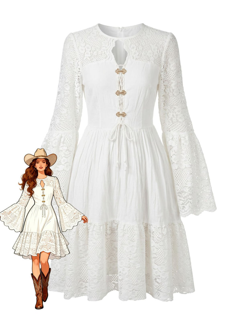 White 1950s Floral Lace Vintage Dress 2