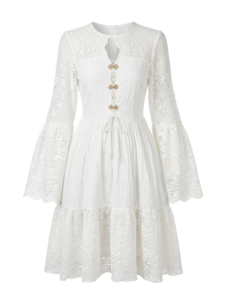 White 1950s Floral Lace Vintage Dress 3