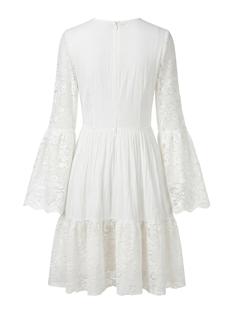 White 1950s Floral Lace Vintage Dress 4