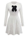White 1970s Bow Decor Knit Sweater Dress - vintage dress, retro fashion, pure white