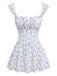 White 1970s Floral Ruffle Cap-Sleeve Square-Neck Swimdress: beautiful vintage dress, retro fashion, elegant style with timeless appeal