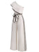 White 1970s One-Shoulder Ruffled Belted Jumpsuit - vintage jumpsuit, retro fashion, pure white