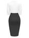 This White & Black 1960s Notched Collar Ruched Bodycon Dress wraps her in 1960s elegance, one twirl at a time