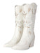 She finds her vintage story in this White Embroidered Flower Leather Cowboy Boots