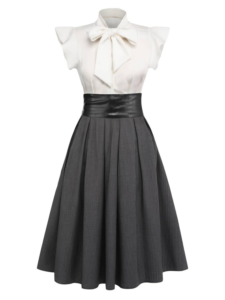 White & Gray 1950s Lace-Up Swing Dress: timeless style reimagined