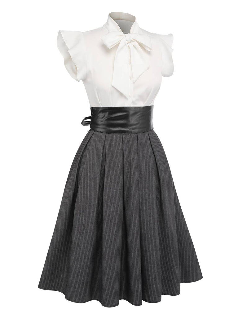 White & Gray 1950s Lace-Up Swing Dress: timeless style reimagined