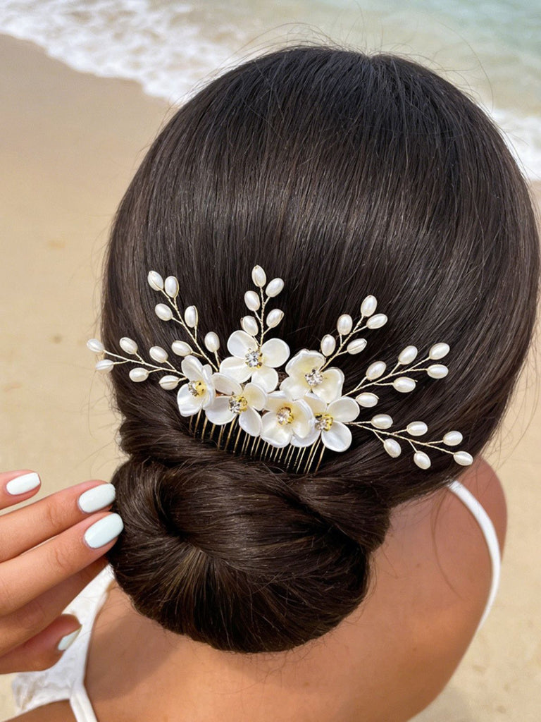 White Pearl Crystal Floral Hair Accessories - vintage fashion, retro style for vintage lovers