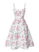 White & Pink 1950s Straps Painted Floral Dress: where 1950s romance meets her modern spirit