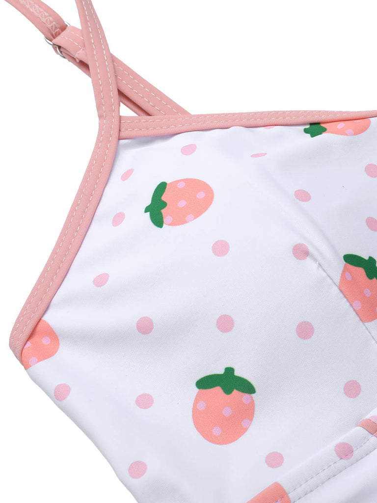 White & Pink 1950s Strawberry Pleated Swimsuit, vintage swimsuit, pin-up swimwear - perfect for women who love vintage and retro fashion