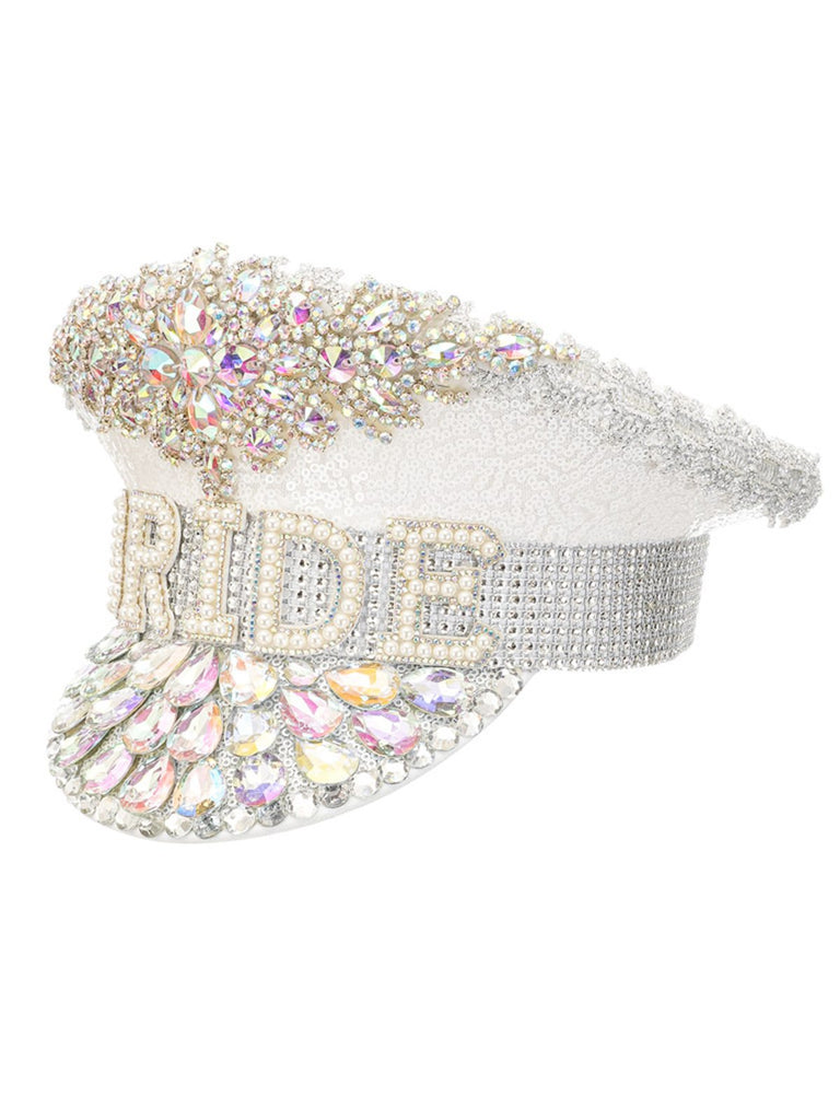 White Rhinestone Letter Party Big Cap Hat: vintage detail work for the woman who notices