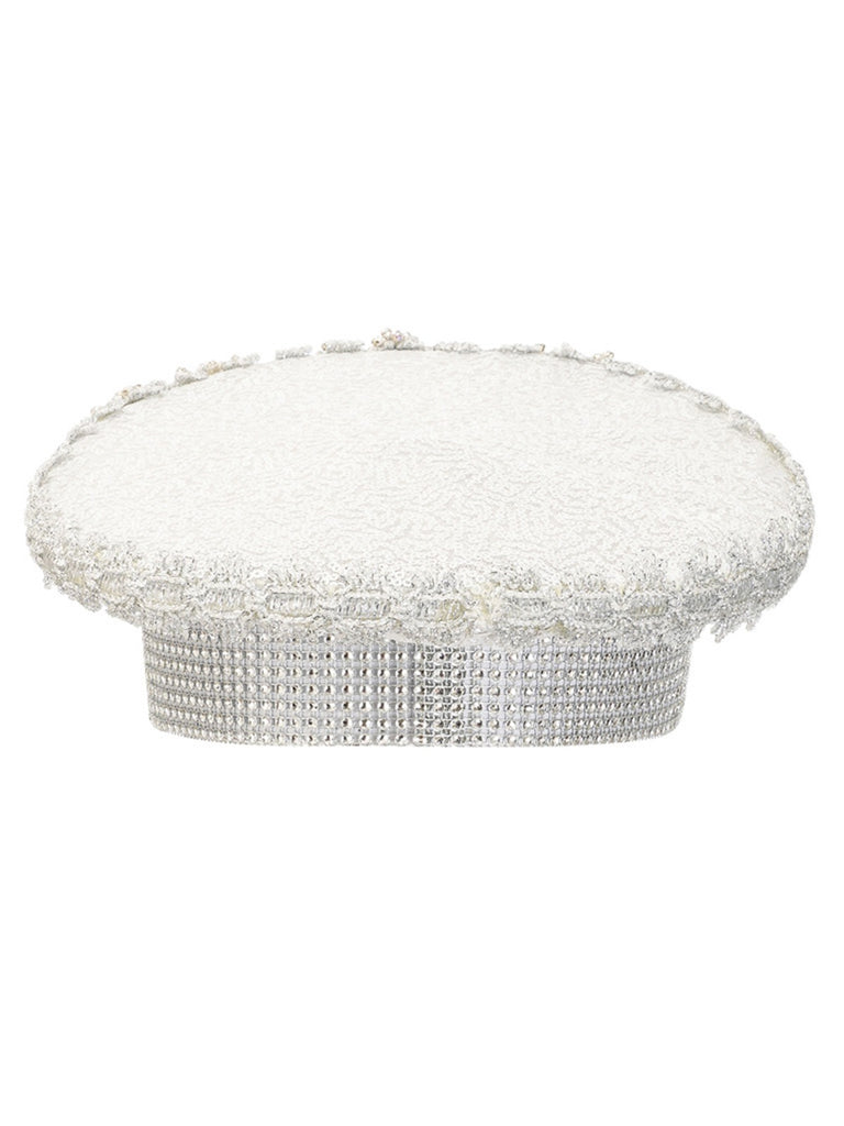 White Rhinestone Letter Party Big Cap Hat — vintage elegance in the palm of her hand