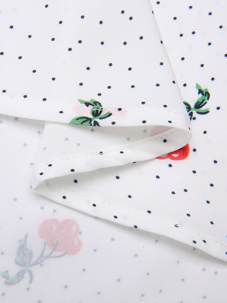 White Satin-faux Cherry Polka Dot Dress, vintage dress, retro fashion - perfect for women who love vintage and retro fashion