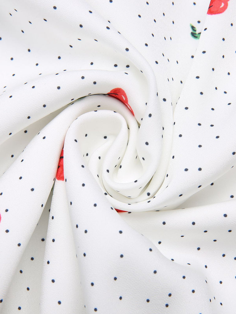 White Satin-faux Cherry Polka Dot Dress — the kind of vintage dress that makes strangers smile
