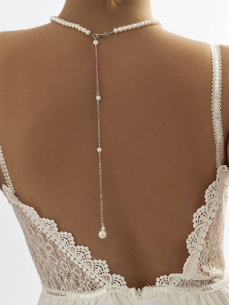 White Vintage Pearl Back Drop Chain Necklace - vintage fashion, retro style, pure white