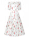 White 1930s Floral Ruffled Off-Shoulder Puff Dress back view