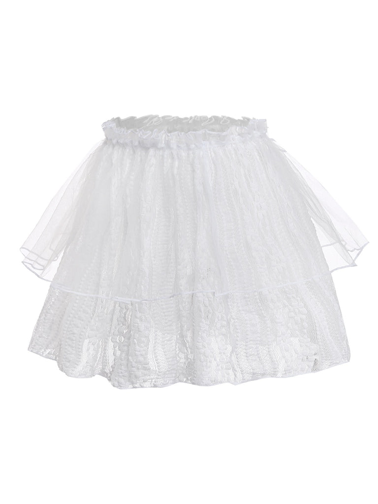 [Pre-Sale] 2PCS White 1950s Lace Ruffled Bow Swimsuit & Cover-Up