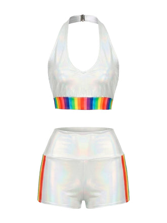 [Pre-Sale] White 1960s Rainbow Patchwork Bikini Set