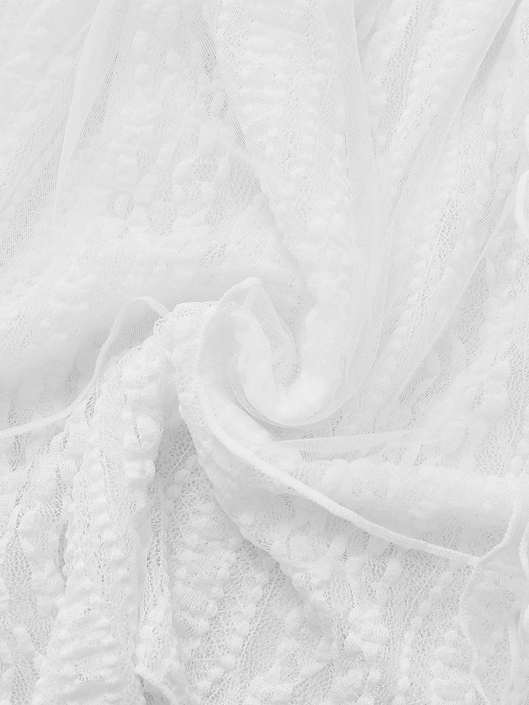 [Pre-Sale] 2PCS White 1950s Lace Ruffled Bow Swimsuit & Cover-Up