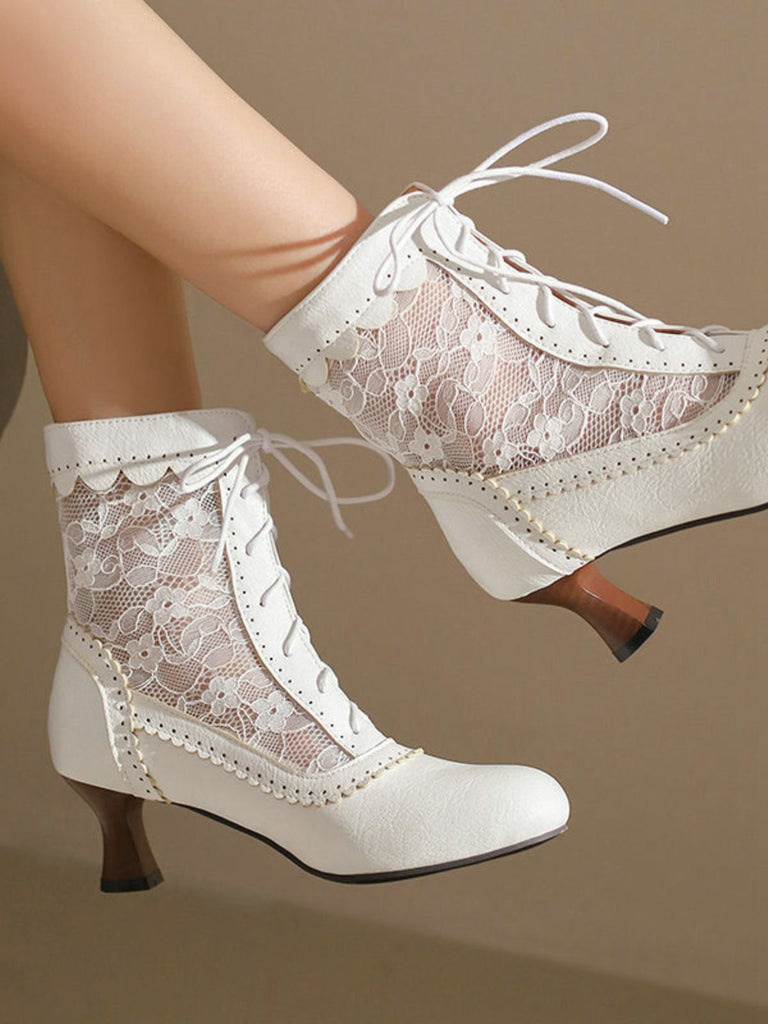 White lace-up shoes with a brown background