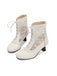 White lace-up boots on a white background