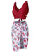 [Plus Size] Wine Red 1930s Floral Bikini Set & Cover-Up, vintage swimsuit, pin-up swimwear - perfect for women who love vintage and retro fashion