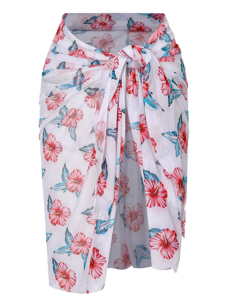 This Wine Red 1930s Floral Bikini Set & Cover-Up carries 1930s vacation dreams in every stitch