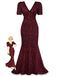 Wine Red 1930s Sequin Bow Maxi Mermaid Dress - vintage dress, retro fashion, elegant red