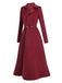 Wine Red 1930s Solid Suede Lapel Long Coat, vintage coat, retro outerwear - perfect for women who love vintage and retro fashion