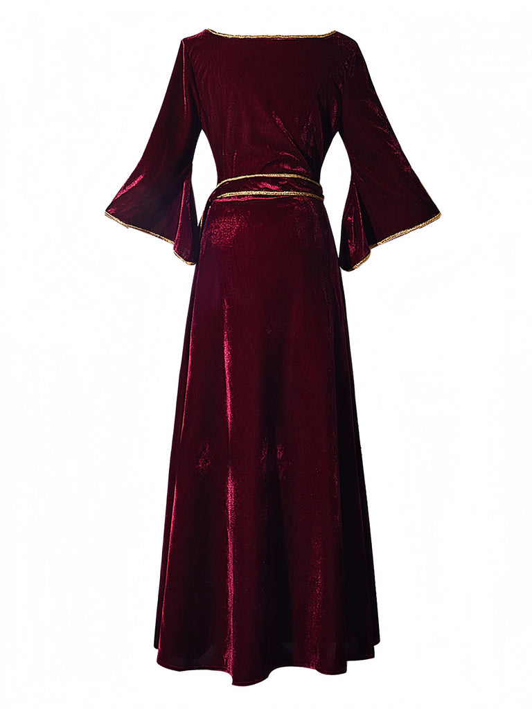 Wine Red 1930s Tangled Mother Gothel Velvet Dress - vintage dress, retro fashion, elegant red