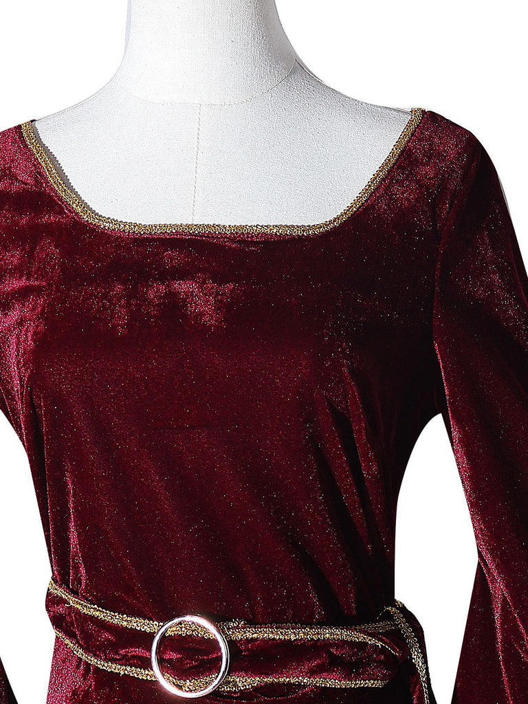 Wine Red 1930s Tangled Mother Gothel Velvet Dress - vintage dress, retro fashion, elegant red