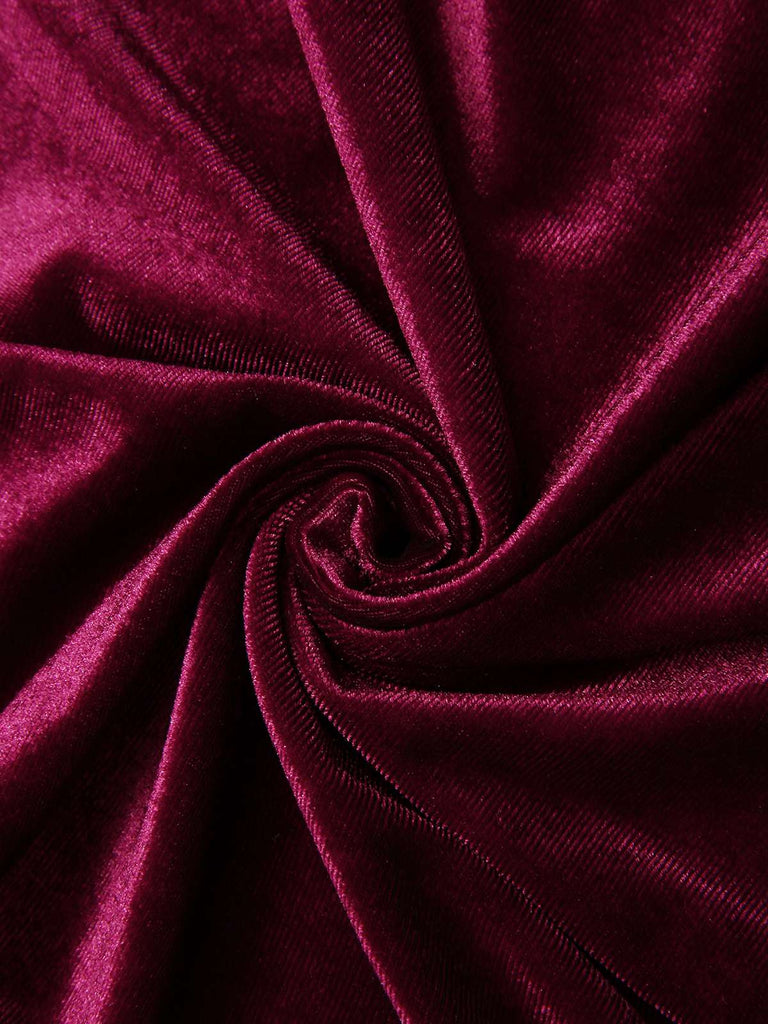 Wine Red 1940s Lace Trim Velvet Dress, vintage dress, retro fashion, lace detail - perfect for women who love vintage and retro fashion