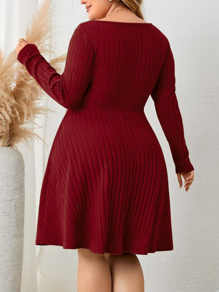 Wine Red 1940s Solid Flannelette Long Sleeve Dress - vintage dress, retro fashion, elegant red