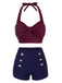 Wine Red 1950s Bow Halter Bikini Set - vintage fashion, retro style, elegant red